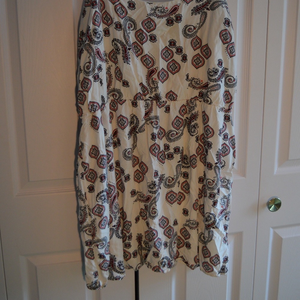 White Floral/Paisley Spaghetti Strap Midi Dress